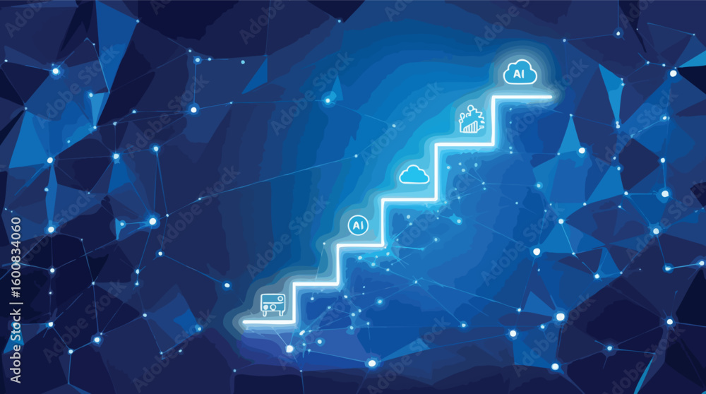 Poster artificial intelligence and cloud computing progressing to future technology and innovation.