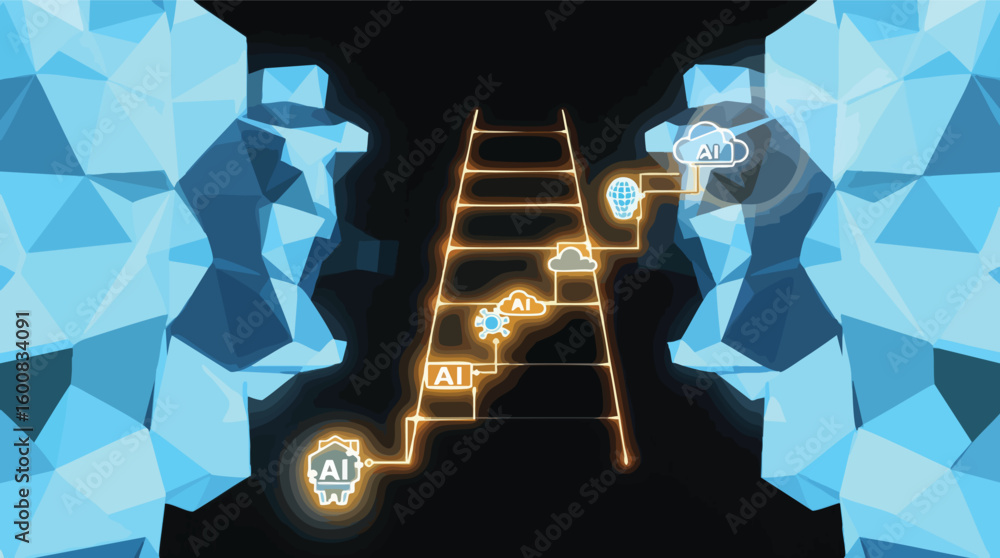 Aufkleber artificial intelligence journey represented by a ladder with glowing futuristic design elements.
