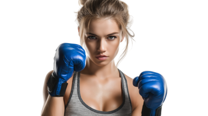 Determined Boxer with Blue Gloves Ready to Fight