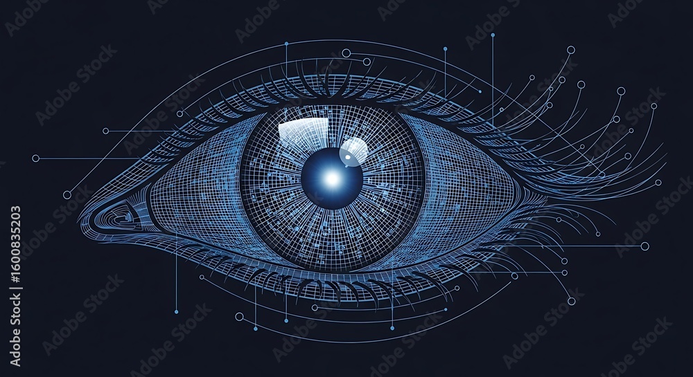 Poster digital eye futuristic concept showing artificial intelligence or biometric recognition