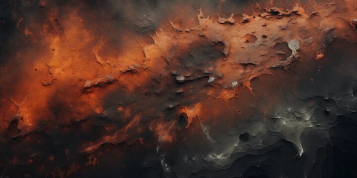 Martian surface pattern. Dark red brown orange Mars planet background. Desert view from above. Old plaster texture wall. Raster bitmap illustration. AI artwork.