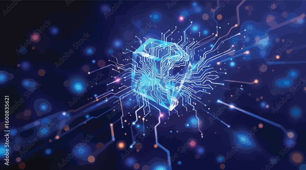 Poster futuristic circuitry abstract composition representing digital innovation and technological advancem