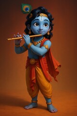 Janmashtami illustration with 3d young lord krishna character.
