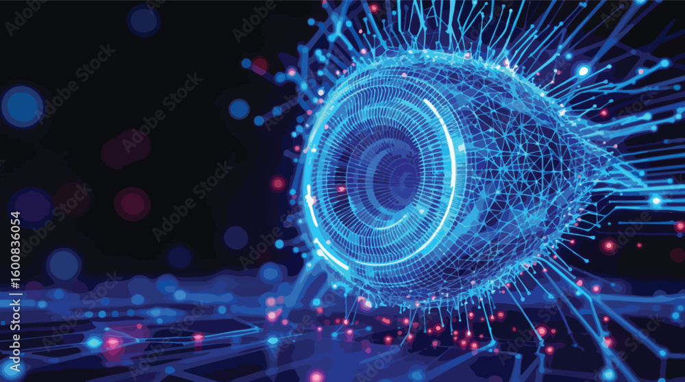 Poster futuristic digital eye representing artificial intelligence and advanced technology concept.