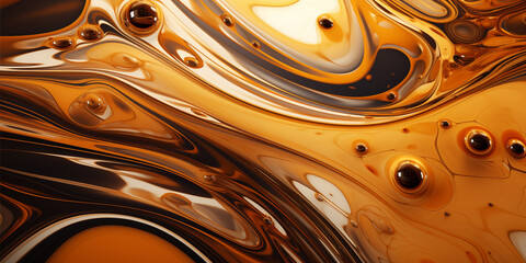Abstract paint waves background pattern. Oil liquid fluid background. Brown, yellow, beige, orange waves texture background wallpaper. Digital artistic artwork raster bitmap illustration. AI artwork.