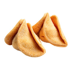 Two golden fortune cookies isolated on black background,