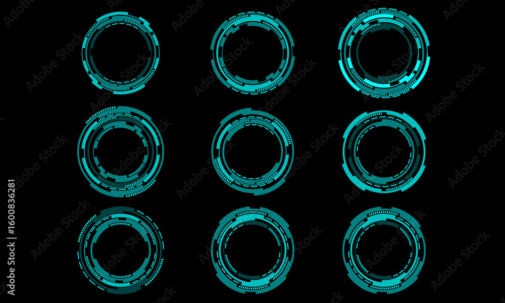 Aufkleber set of sci fi blue circle and frame user interface elements technology futuristic design modern crea
