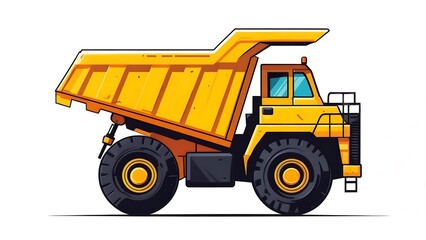 Fototapeta premium Large yellow mining dump truck illustration with bold outlines, isolated on a white background.