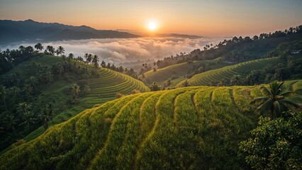 Naklejka premium sunset over the mountains