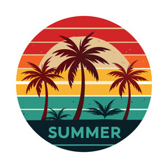 Obraz premium Retro Summer Vibes Palm Trees Sunset Beach Vacation