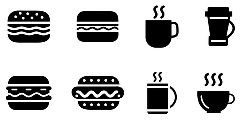 sandwich, hot dog and coffee cup vector icon set, food and drinks icon vector illustration