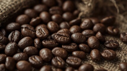A close-up macro view of roasted Arabica coffee beans with rich brown tones and oily surfaces, highlighting texture, freshness, and aroma, ideal for specialty coffee visuals. 