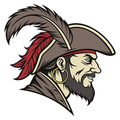 Pirate captain profile on white background