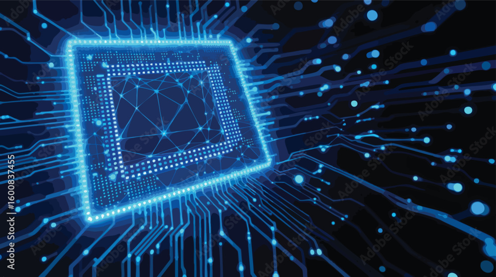Aufkleber illuminated processor chip depicting digital transformation and technological advancement.