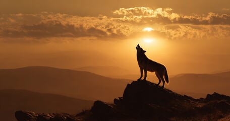 silhouette of a wolf howling in the moonlight