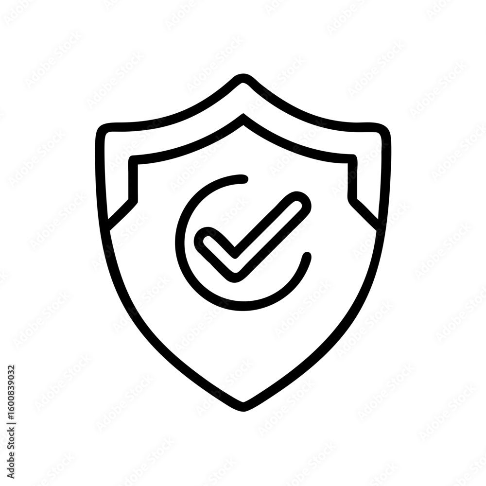 Poster shield icon with check mark inside circle outline representing security and validation concept desig
