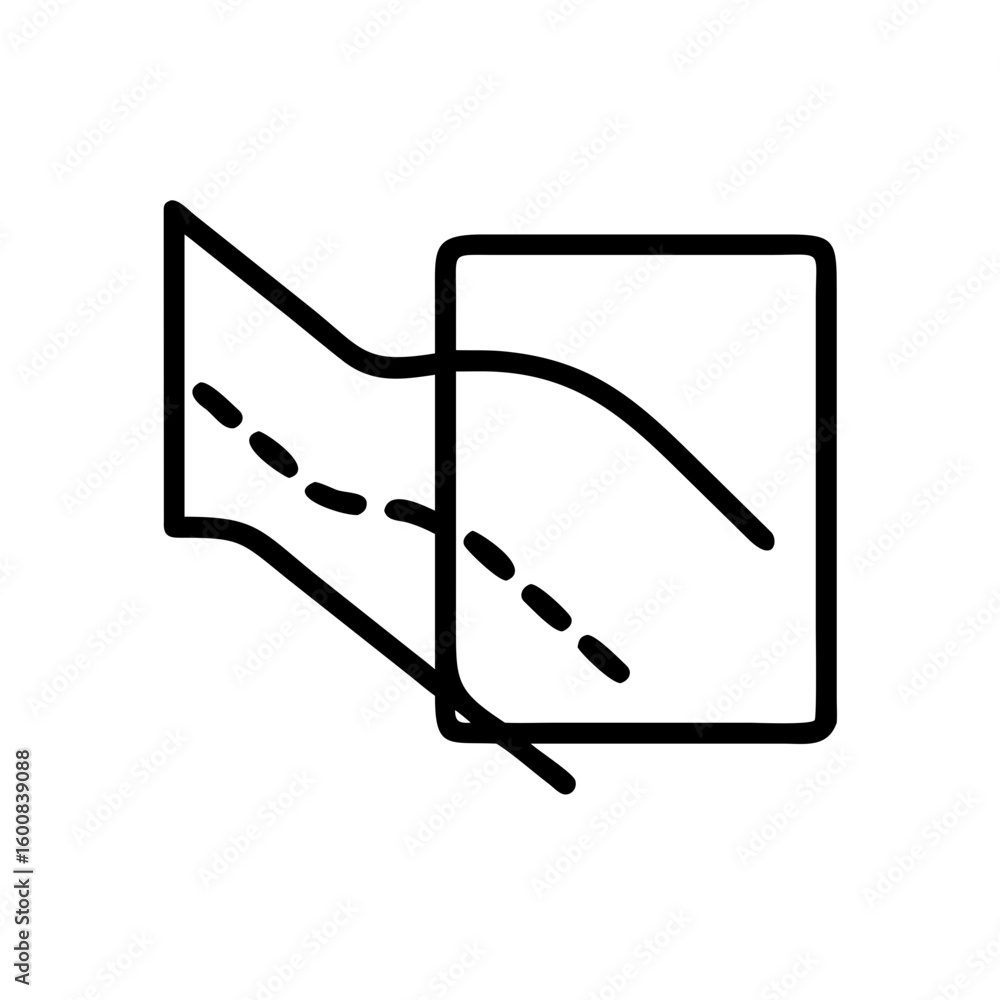 Poster illustration of a folded paper sheet with a dashed line and a solid line on a white background view