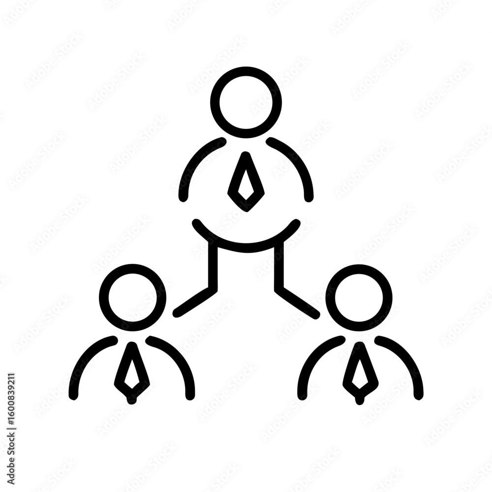 Poster outline illustration of a hierarchical structure with three people in suits and ties displayed clear