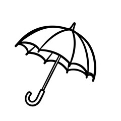 Black umbrella isolated on transparent or white background, vector illustration, outline style.