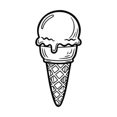 Icea cream cone isolated on transparent or white background, vector illustration, black outline.