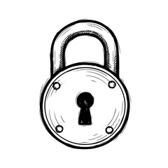 Hand drawn sketchy padlock, isolated on transparent or white background, vector illustration.