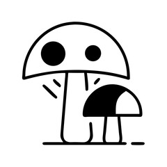 Flat Vector Icon of Two Black and White Mushrooms &ndash; Autumn Nature Symbol for Seasonal and Forest Themes