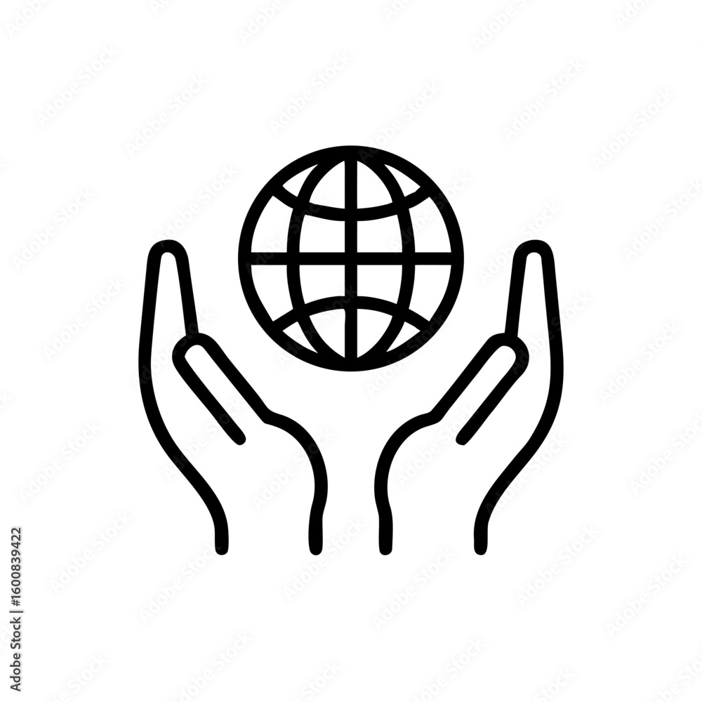 Aufkleber hands holding a globe with grid lines representing the world in a simple line art illustration
