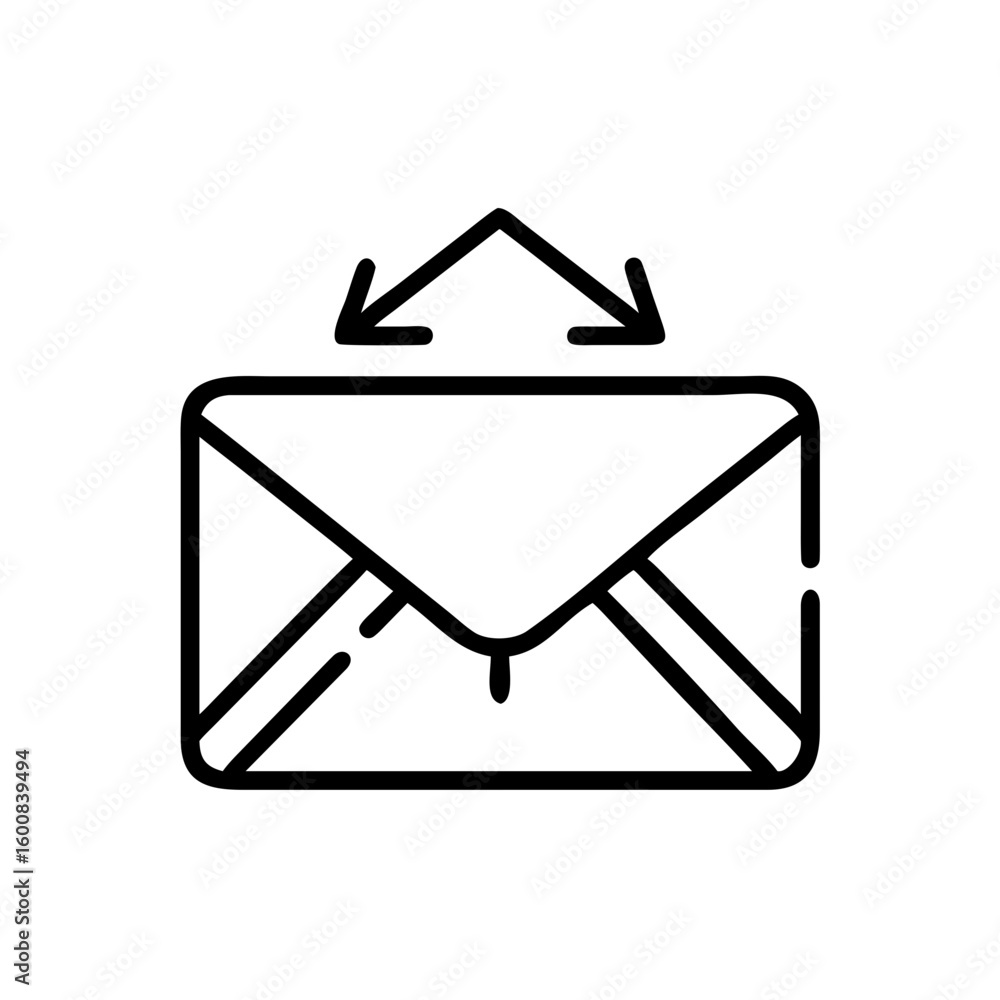 Poster outline drawing of a closed envelope with two arrows pointing in opposite directions above the envel