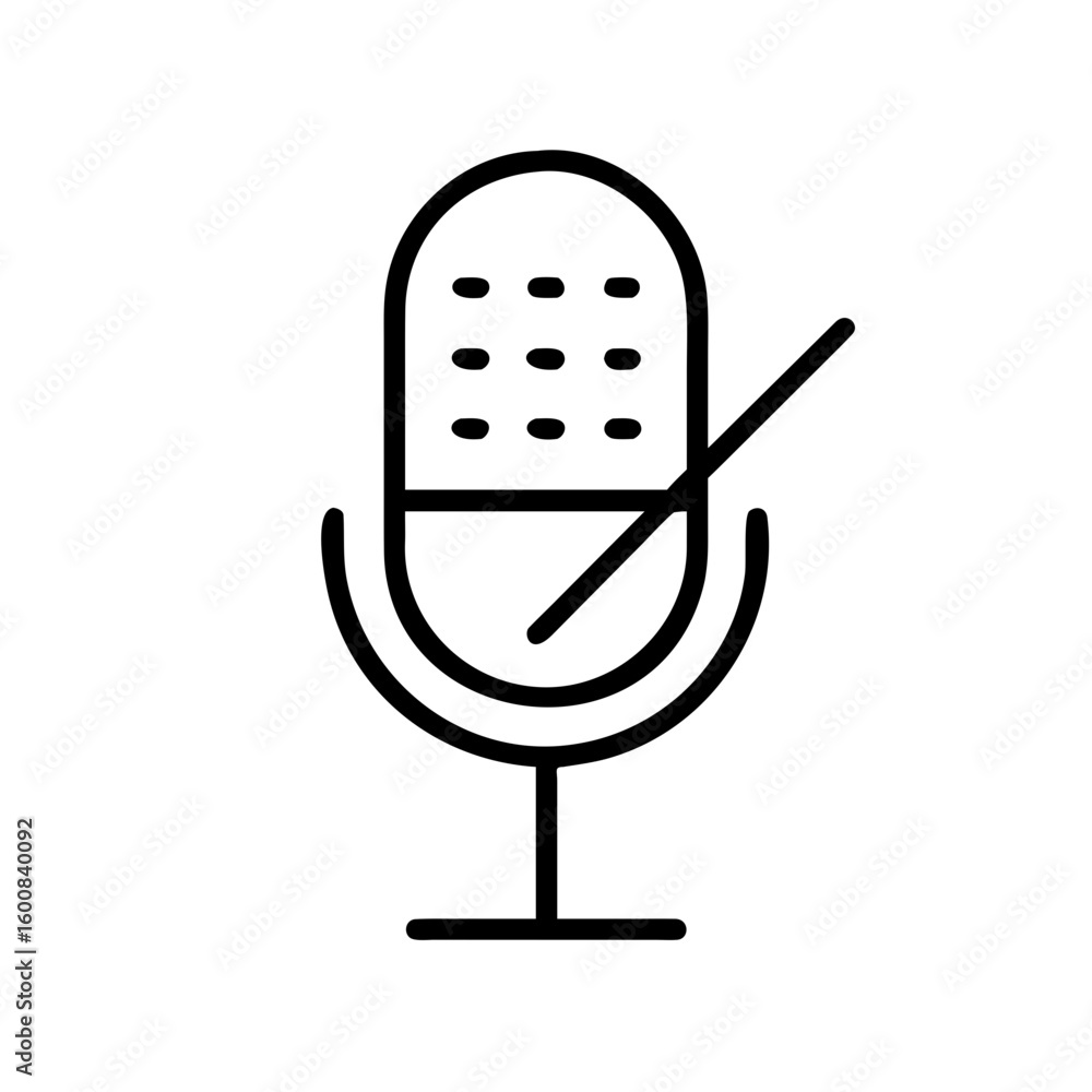 Poster a simple line drawing of a microphone with a slash through it indicating that it is muted or off