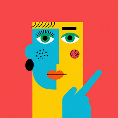 Abstract Geometric Thoughtful Character with Leaf Minimal Illustration
