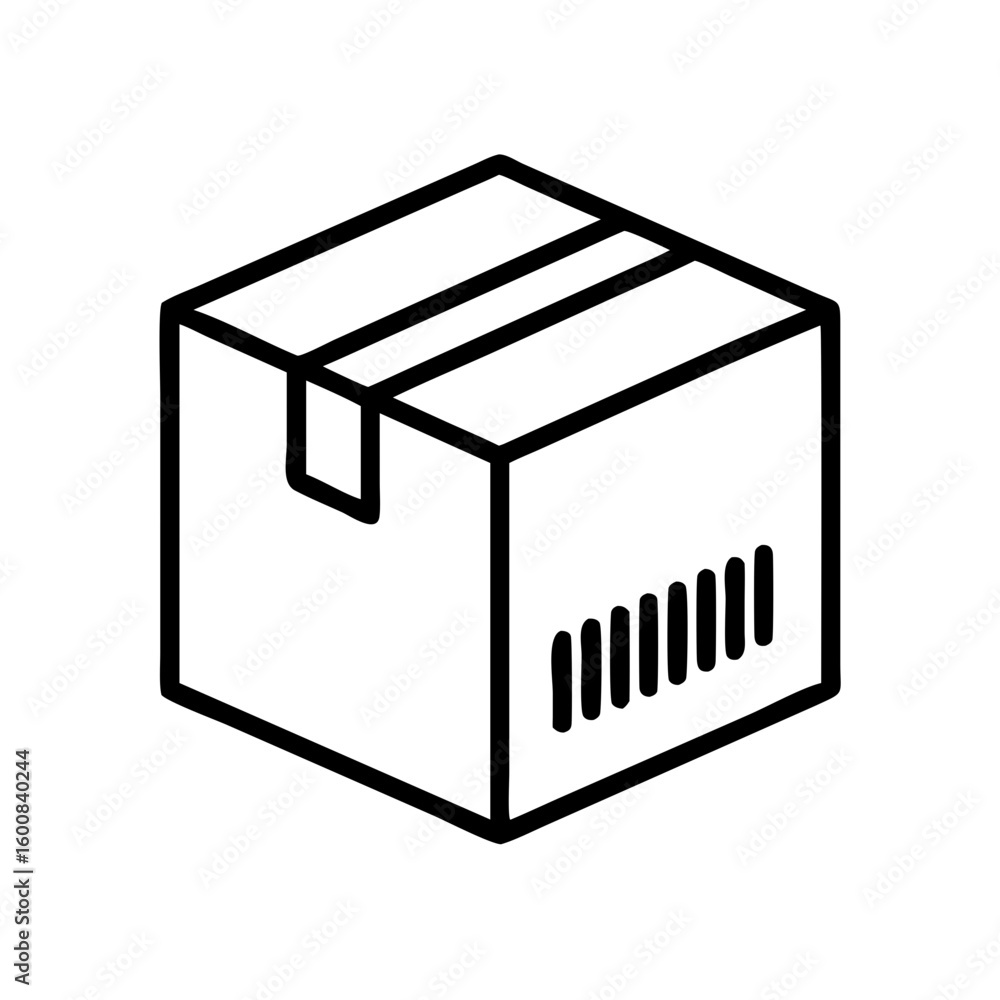 Aufkleber isometric outline of a closed cardboard box with tape and vertical lines on one side of the box art