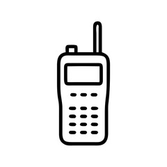 Illustration of a black outline walkie talkie with antenna and screen on a white background vector image
