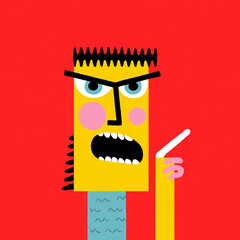 Abstract Geometric Man Character Shouting Angry Expression Illustration
