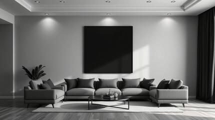 Frame mockup, ISO A paper size. Living room wall poster mockup. Interior mockup with house background. Modern interior design. 3D render