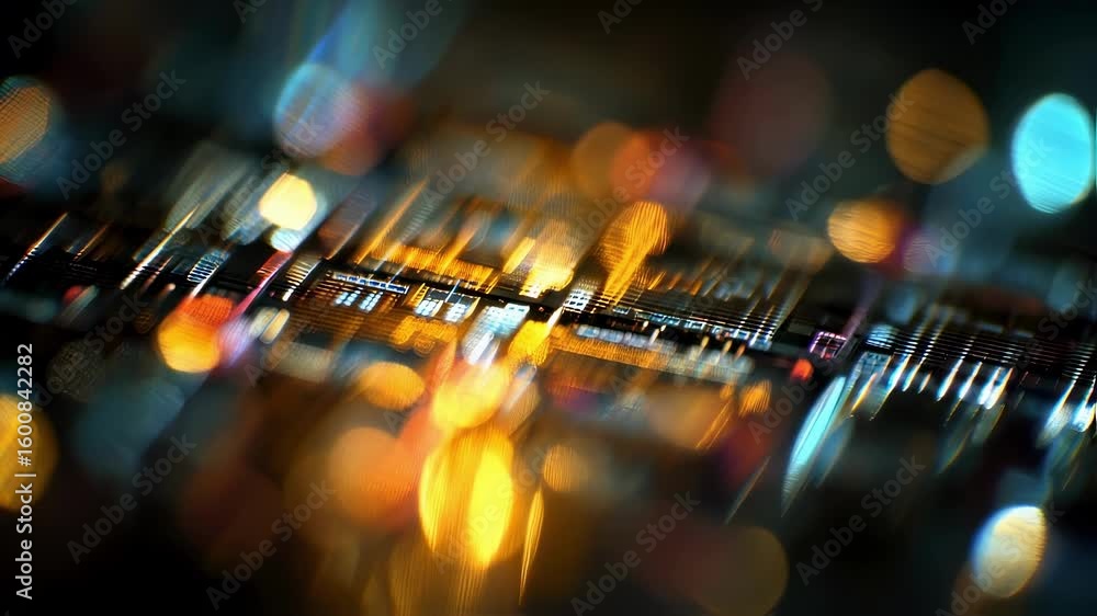 Poster artistic closeup of a silicon wafer embedded with a transmon qubit circuit revealing a fascinating i