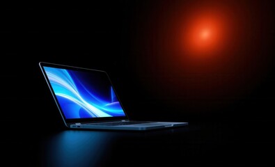 Tech laptop with bright screen on dark backdrop Vibrant Rim Light technology vibrant background colorful modern