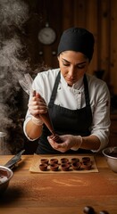  Chocolatier's Hands Carefully Crafting Handmade Truffles in a Warm Artisan Kitchen