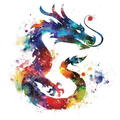 Colorful dragon, abstract style, splatter effect