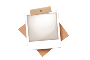 A stylized, blank instant photo on a clipboard