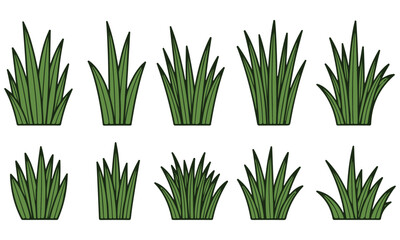 Vector Clipart Set of Simple Green Grass Tufts for Nature and Landscape Designs