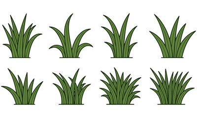 Vector Clipart Set of Simple Green Grass Tufts for Nature and Landscape Designs