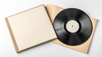 Blank vinyl and cover template in vintage style. Used for music cover design and creative presentations. Simple and stylish layout format.
