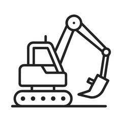 Simple line art excavator icon isolated on white background
