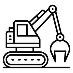 Industrial excavator icon with claw isolated on white background