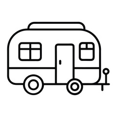 Simple line art caravan icon isolated on white background