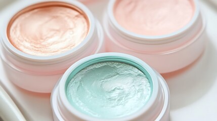 Skincare creams in jars for face, beauty treatment, cosmetic products for healthy skin, makeup close-up