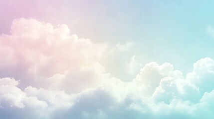 Pastel sky with fluffy clouds background. Dreamy, soft, and colorful cotton candy sky