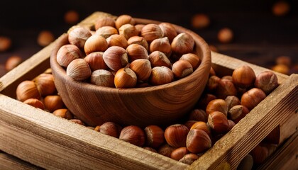 Fototapeta premium hazelnuts in a wooden crate