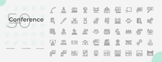 Conference Line Editable Icons set. Vector illustration in modern thin line style of Conference icons: seminar, meeting, presentation, etc