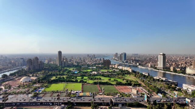 Cairo city aerial panoramic view, Egypt , river Nile 4k video
